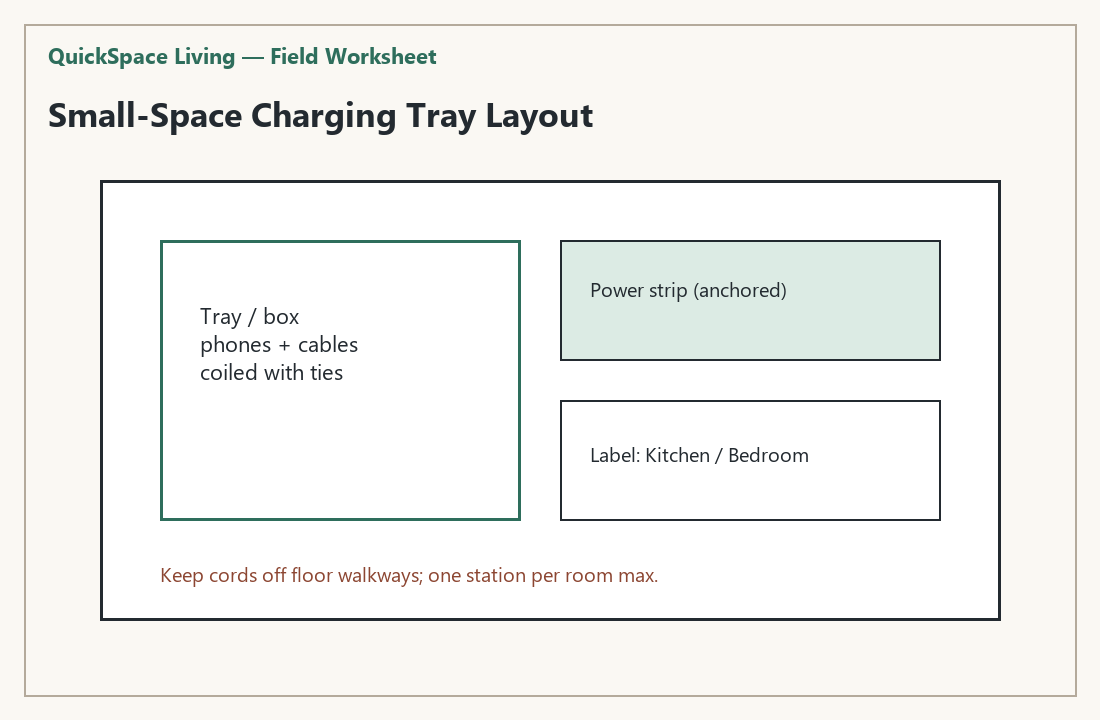 Small-space charging tray layout