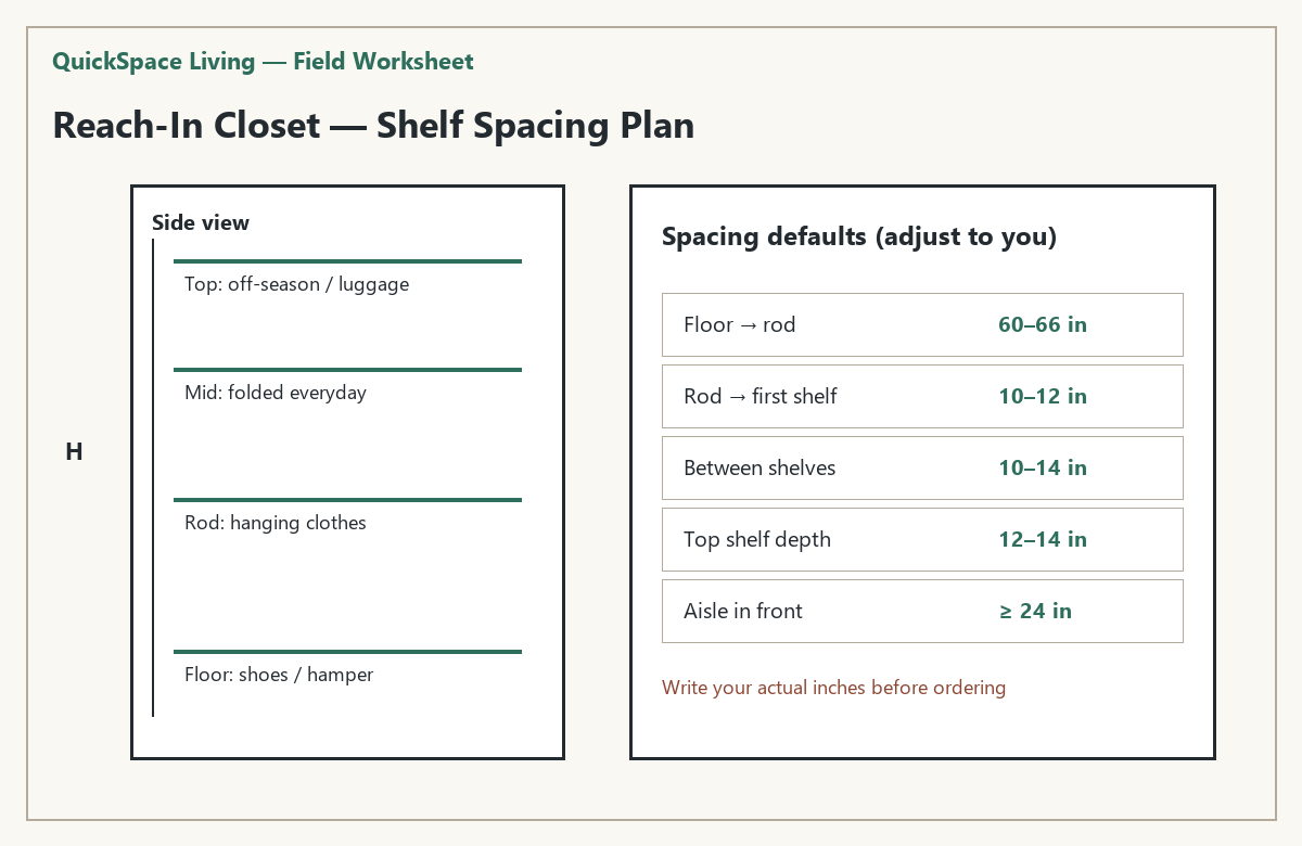 Closet shelf spacing side-view plan