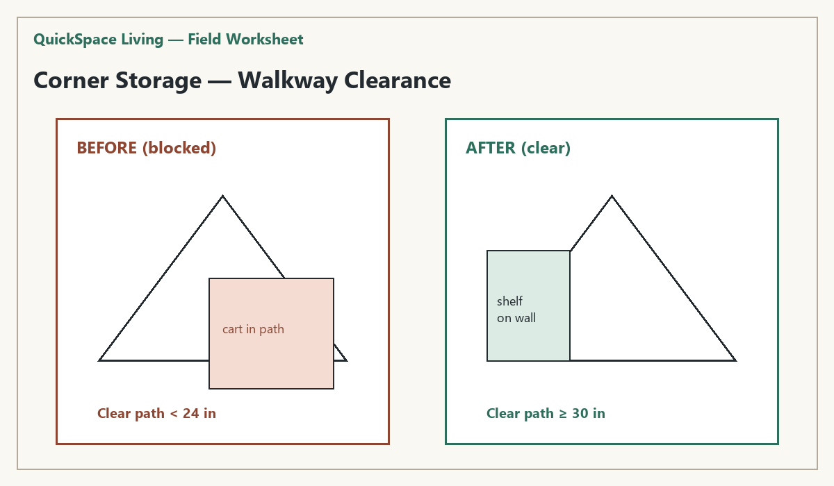 Before and after corner walkway clearance