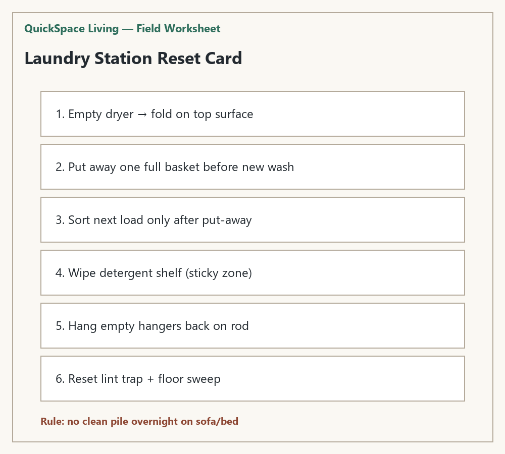 Laundry station reset checklist card
