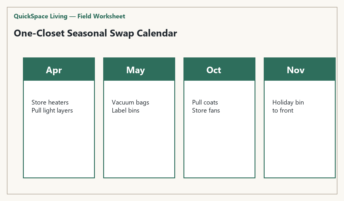 Seasonal swap calendar for one-closet homes