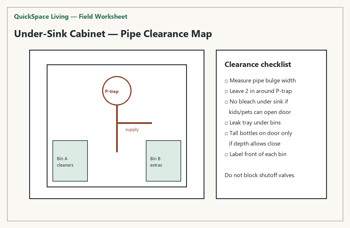 Pipe clearance map for under-sink cabinets