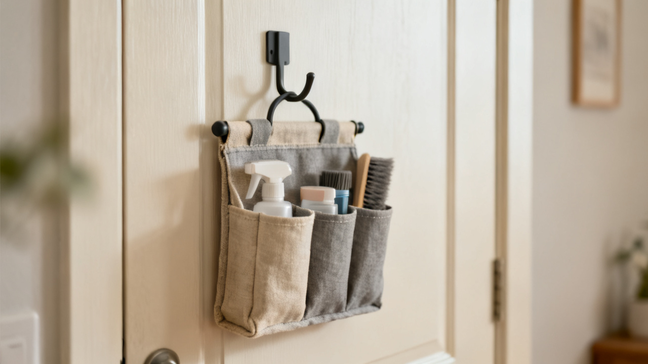 Compact Cleaning Supply Storage for Small Apartments — desk detail
