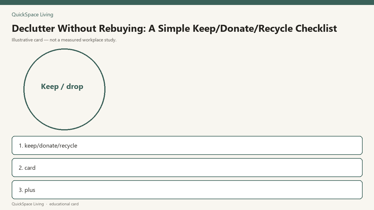 Declutter Without Rebuying: A Simple Keep/Donate/Recycle Checklist — illustrative card
