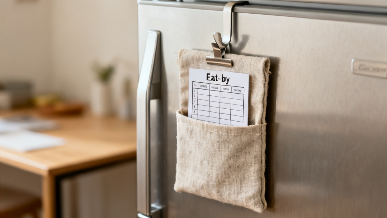 A Fridge-Door Inventory Card That Stops Mystery Leftovers — desk detail