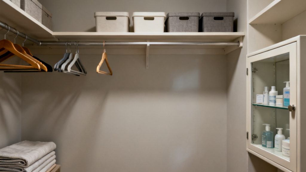 A One-Shelf Medicine Cabinet With Expiry Dates Facing Out — desk scene